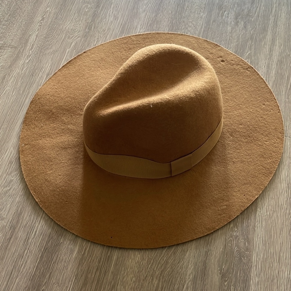 Twiggy London Women's Fedora Floppy Hat 100% Wool Felt Tan Wide Brim Western